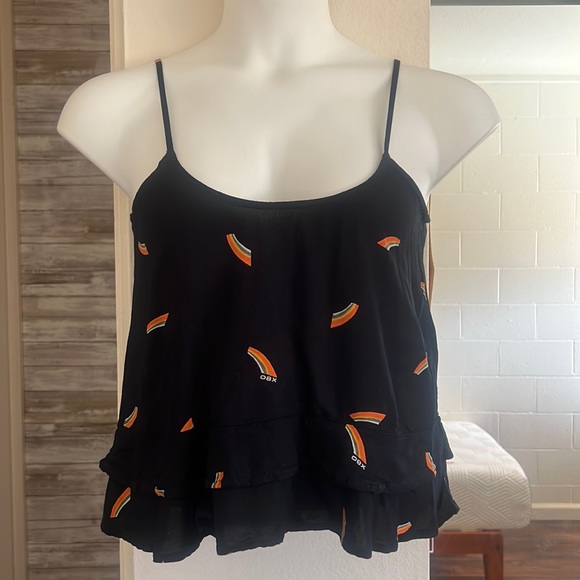 VOLCOM netflix Obx crop ruffle rainbow top - Picture 1 of 4